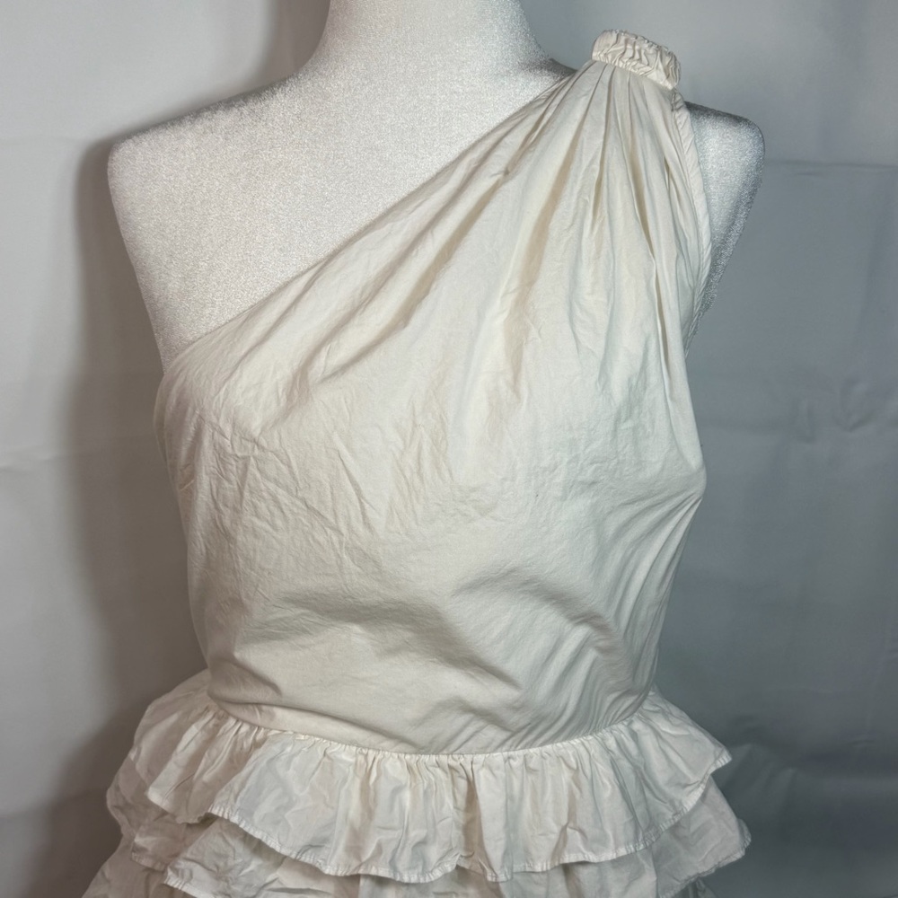 Anthropologie One Shoulder Ruffle Tiered Midi Dress White Size 8 Boho Shower - Picture 2 of 16